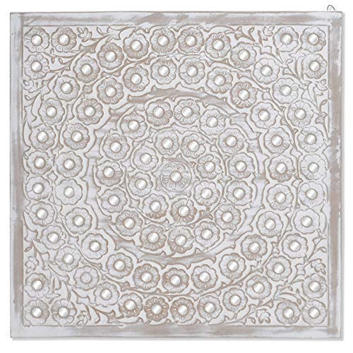 Decoracion Mural Pared Madera Flores Decorado con Cristal 90x90 cm