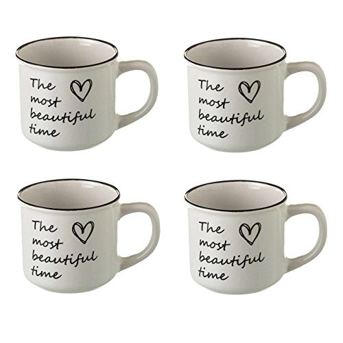 Taza de café romántica blanca de cerámica para cocina Fantasy (Set de 4 tazas)
