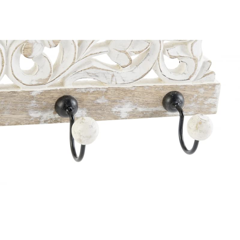 Perchero de Pared Mango Madera Tallado Metal 4 colgadores