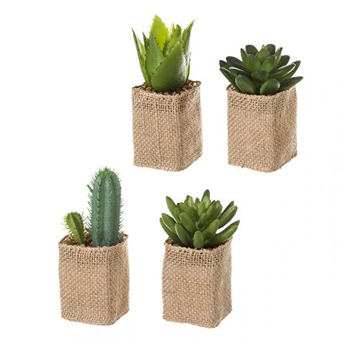 Cactus artificial en maceta en tela de saco