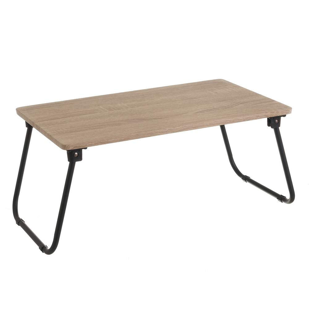 Bandeja de Cama Plegable de Metal y MDF Negra y Beige de 60x33x26 cm