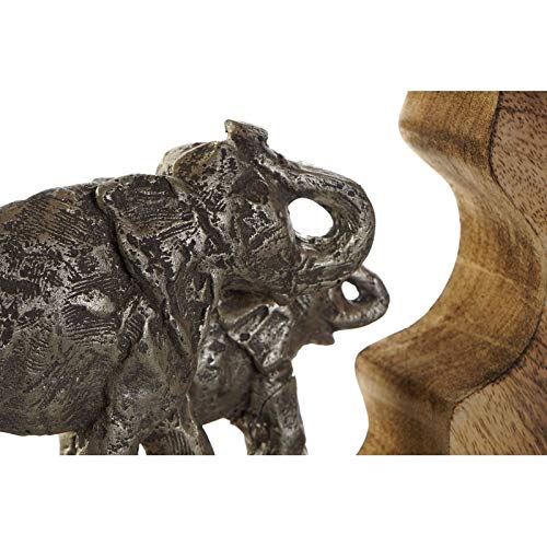 Figura Decoracion Madera Mango Aluminio Elefantes 28x6x28 cm