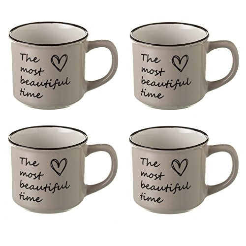 Taza de café romántica beige de cerámica para cocina France (Set de 4 tazas)