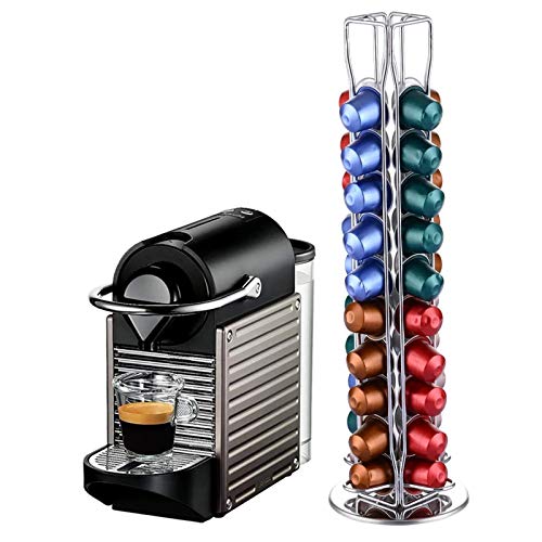 Soportes Cápsulas de Café Nespresso, Contener 40 Piezas Café 360 Grados Giratorio Cápsulas, Elegante con Acero Inoxidable