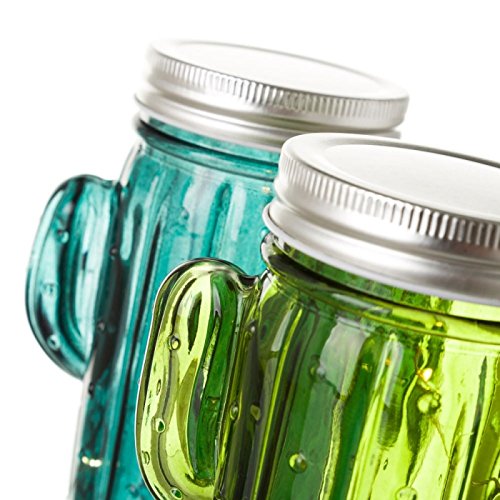 Set 2 Tarro Cactus de led Vidrio Verde