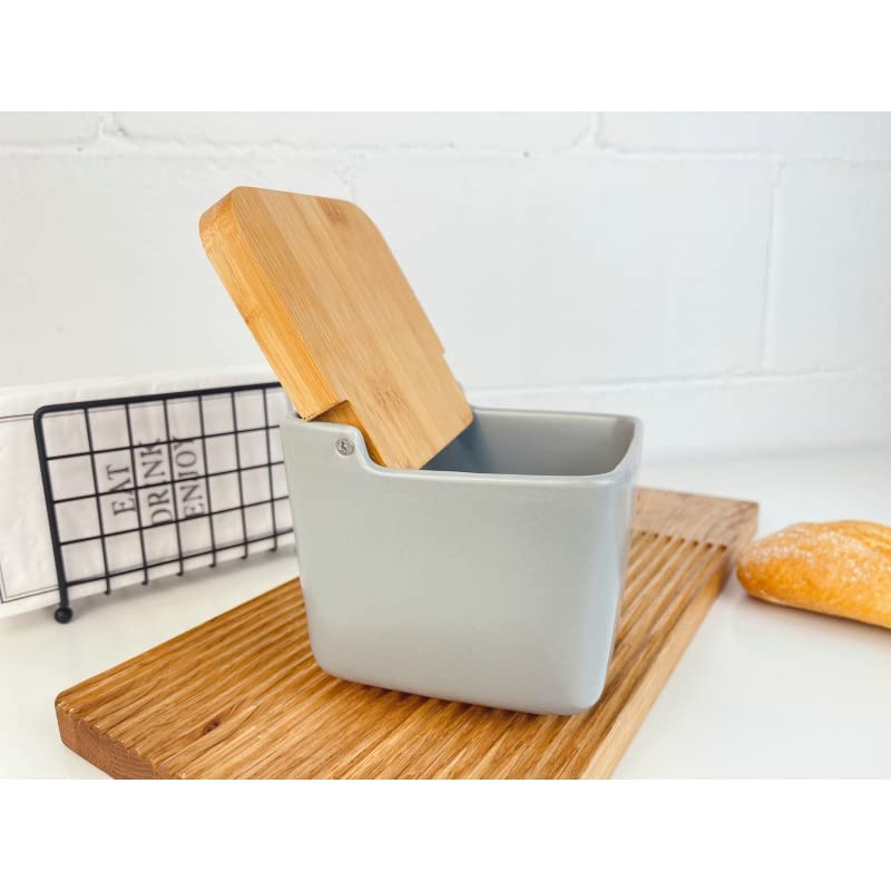 Salero Cocina Negro Ceramica con Tapa Madera para Cocina Factory