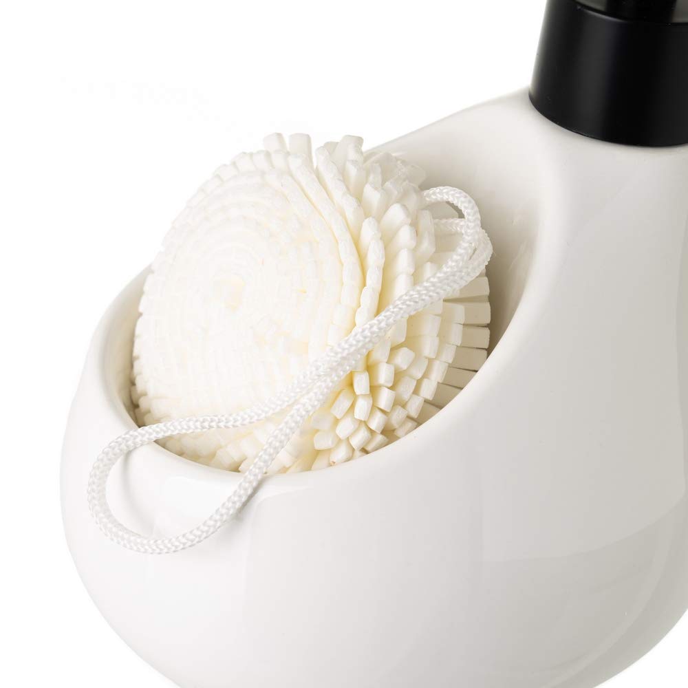 Dispensador de jabón ovalado de cerámica contemporáneo blanco, de 10x12x17 cm