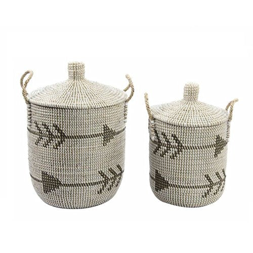 Set 2 cesta fibra tribal con tapa 37x41 cm