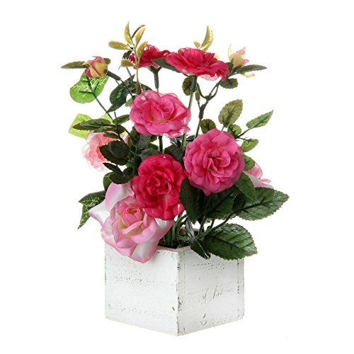 Planta Rosa Poliester 7 x 7 x 20 cm en Maceta de Madera.