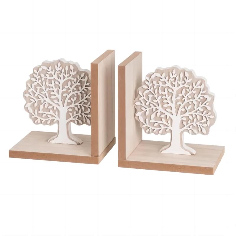 DAMDAM GO - Sujetalibros Decorativo Arbol de La Vida Madera Estilo Nórdico 2 Unidades