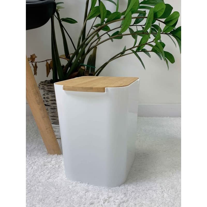 Papelera baño de poliestireno Tapa de bambú Capacidad de 5 litros