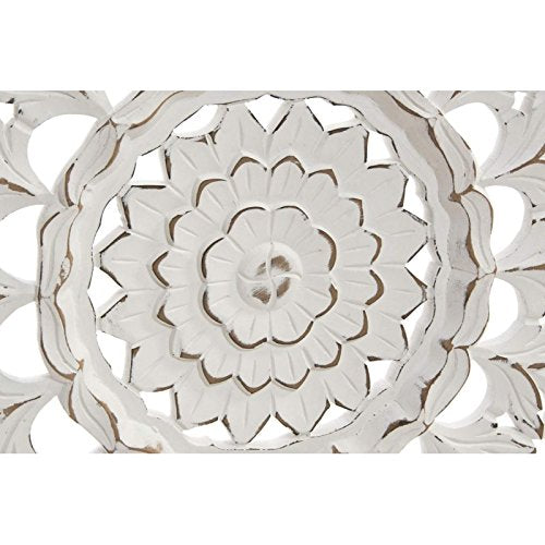 MURAL PARED MADERA TALLADA BLANCO CREMA DECAPE 91X7 REDONDO