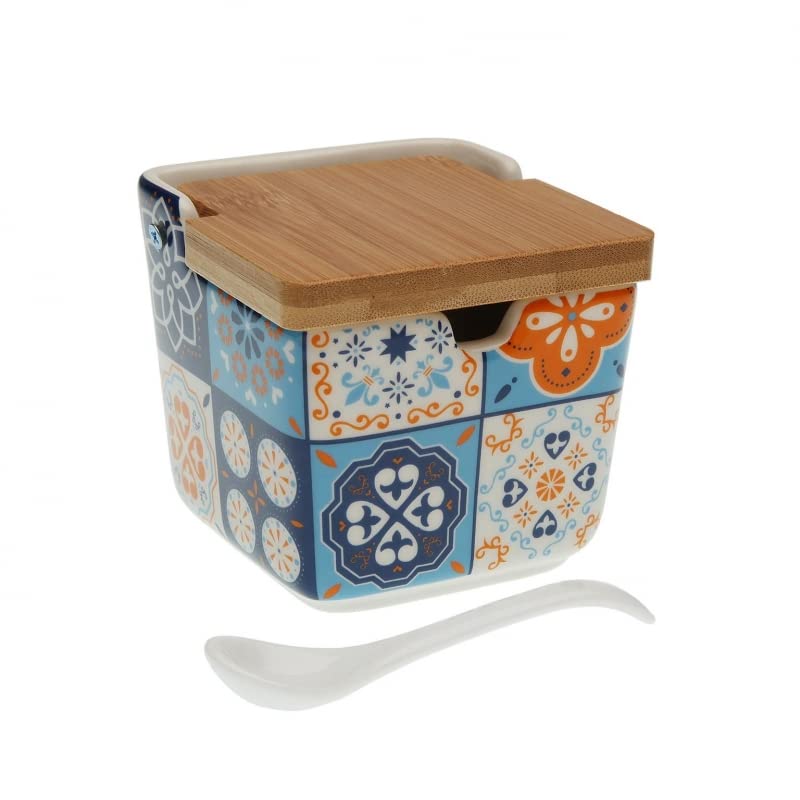 Salero de Cocina de Cerámica con Tapa de Madera Diseños Originales Mosaico Bicolor