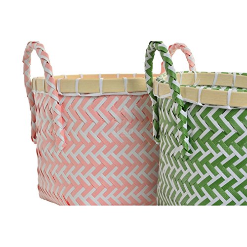 Juego de 3 cestas poliester bambu rosa .