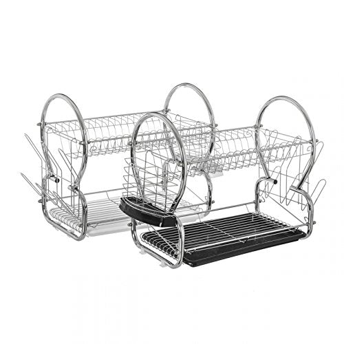 Escurreplatos metalico 2 Pisos con Bandeja Moderno para Cocina Basic - Negro