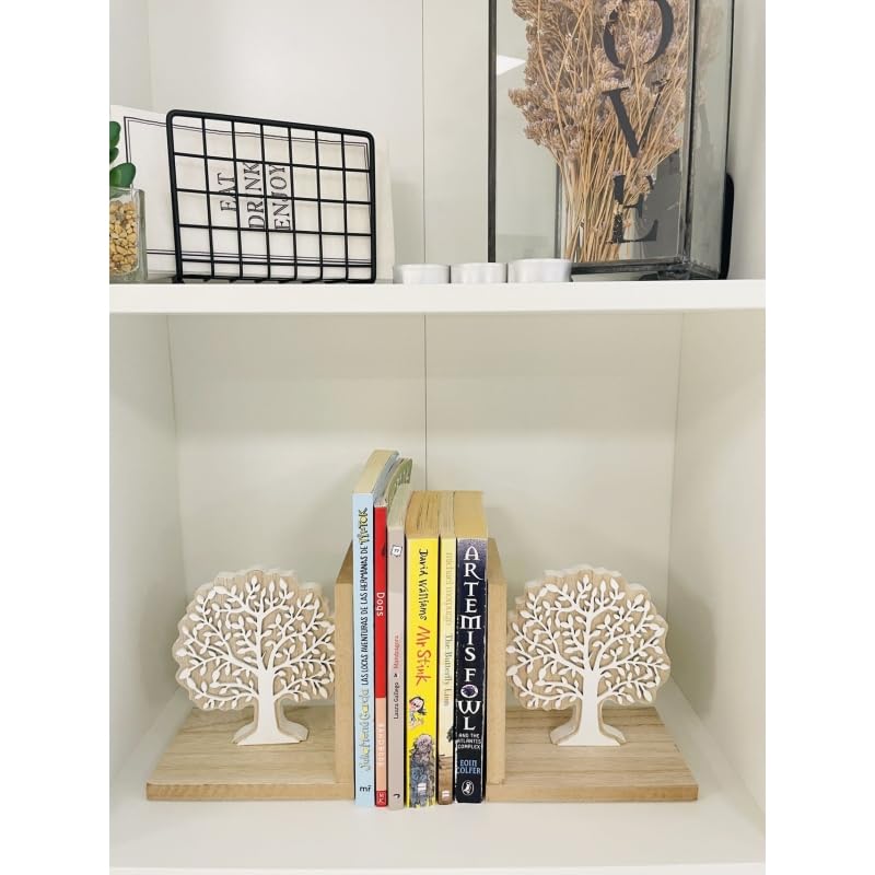 DAMDAM GO - Sujetalibros Decorativo Arbol de La Vida Madera Estilo Nórdico 2 Unidades