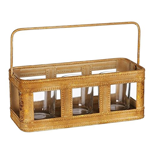 Cesta portavelas oro antiguo 21 x 12,20 x 11 cm .