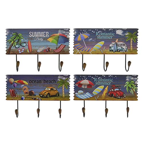 Pack 4 Percheros de Pared Madera Playa de 3 colgadores