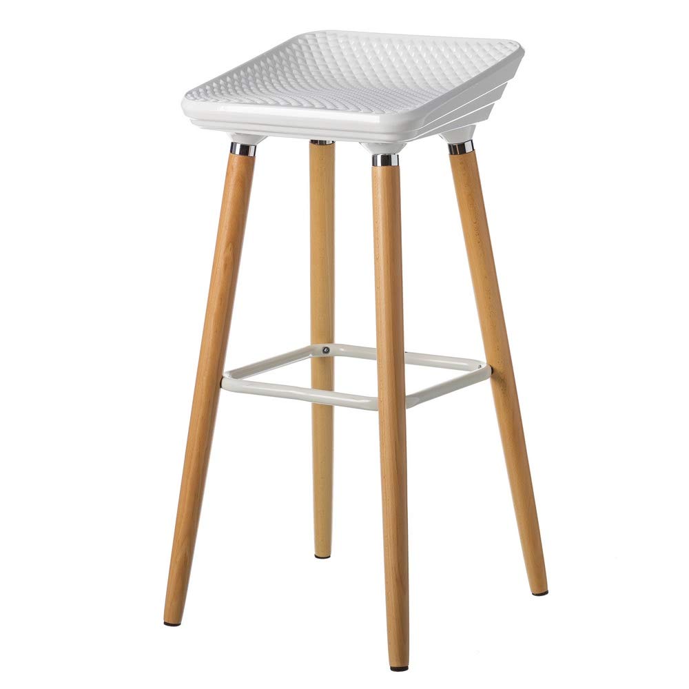 Taburete alto de madera de haya con asiento blanco de ABS