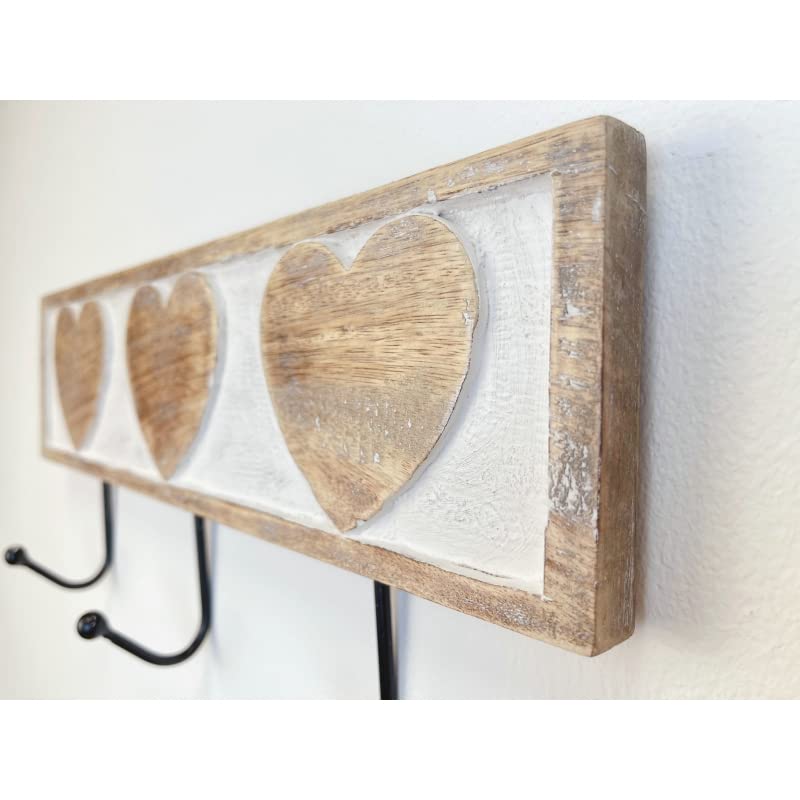Perchero de Pared Mango Madera Tallado Estrellas 3 colgadores Metal