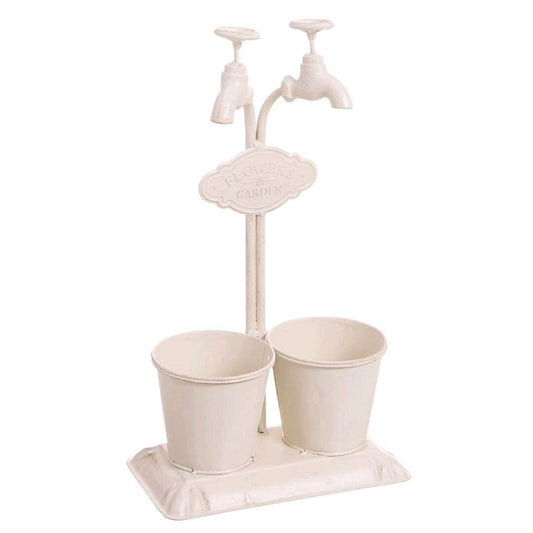 Macetero Metal Doble en Forma de Fuente Crema para jardín