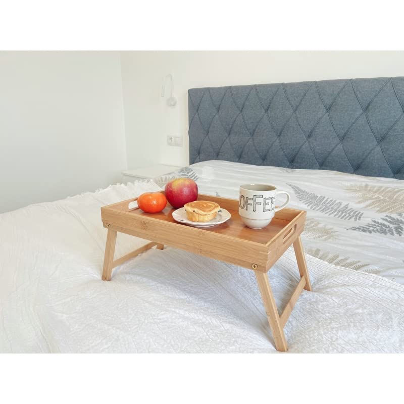 Bandeja para Cama de bambú, mesita con Patas Plegables, Natural, 50 x 30 x 22 cm