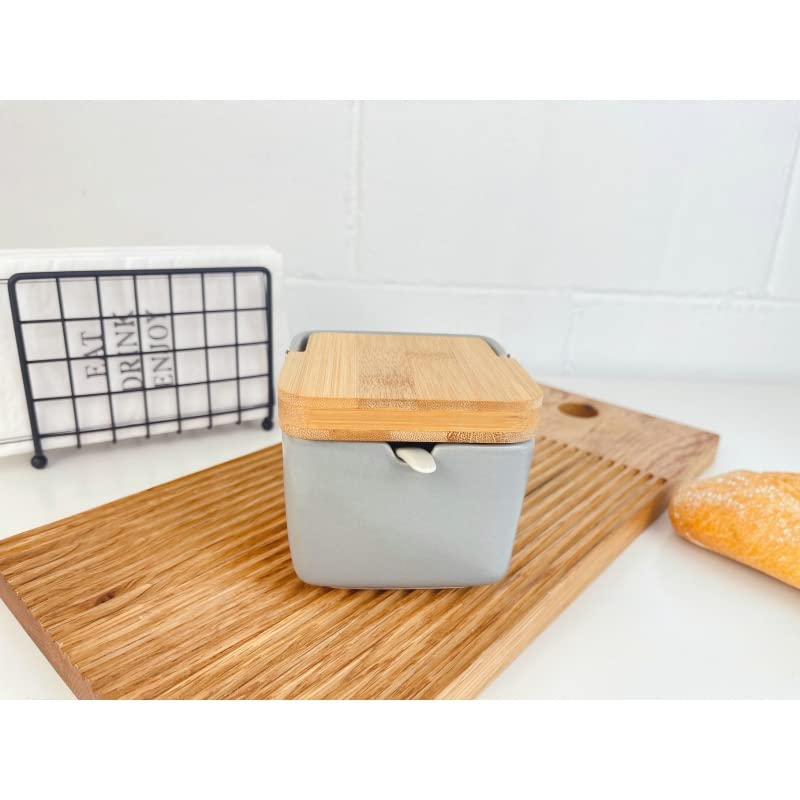 Salero y azucarero Cocina Negro Ceramica con Tapa Madera para Cocina Factory