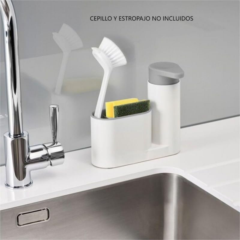 DAMDAM GO - Dispensador Jabon Cocina Plastico con Estropajero y Portacepillo - Organizador Limpieza Cocina