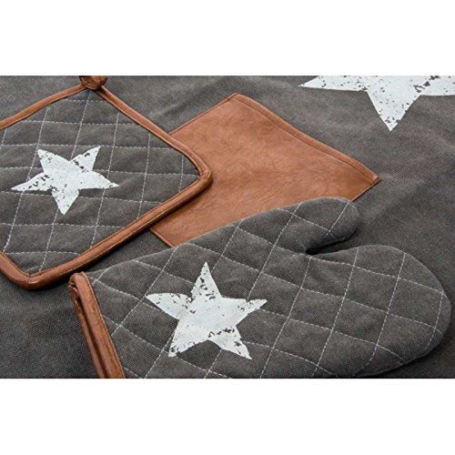 DELANTAL MARRON/GRIS SET 3 ALGODON ESTRELLA VINTAGE
