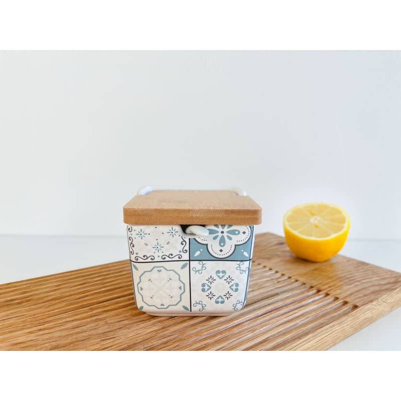 Salero de Cocina de Cerámica con Tapa de Madera Diseños Originales Mosaico Bicolor