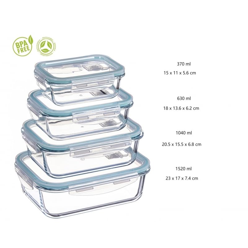 DAMDAM GO - Set de 3 fiambreras de Cristal con Tapa - herméticos antifugas para Horno microondas congelador y lavavajillas