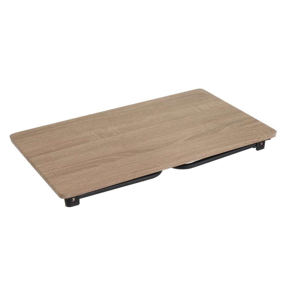 Bandeja de Cama Plegable de Metal y MDF Negra y Beige de 60x33x26 cm