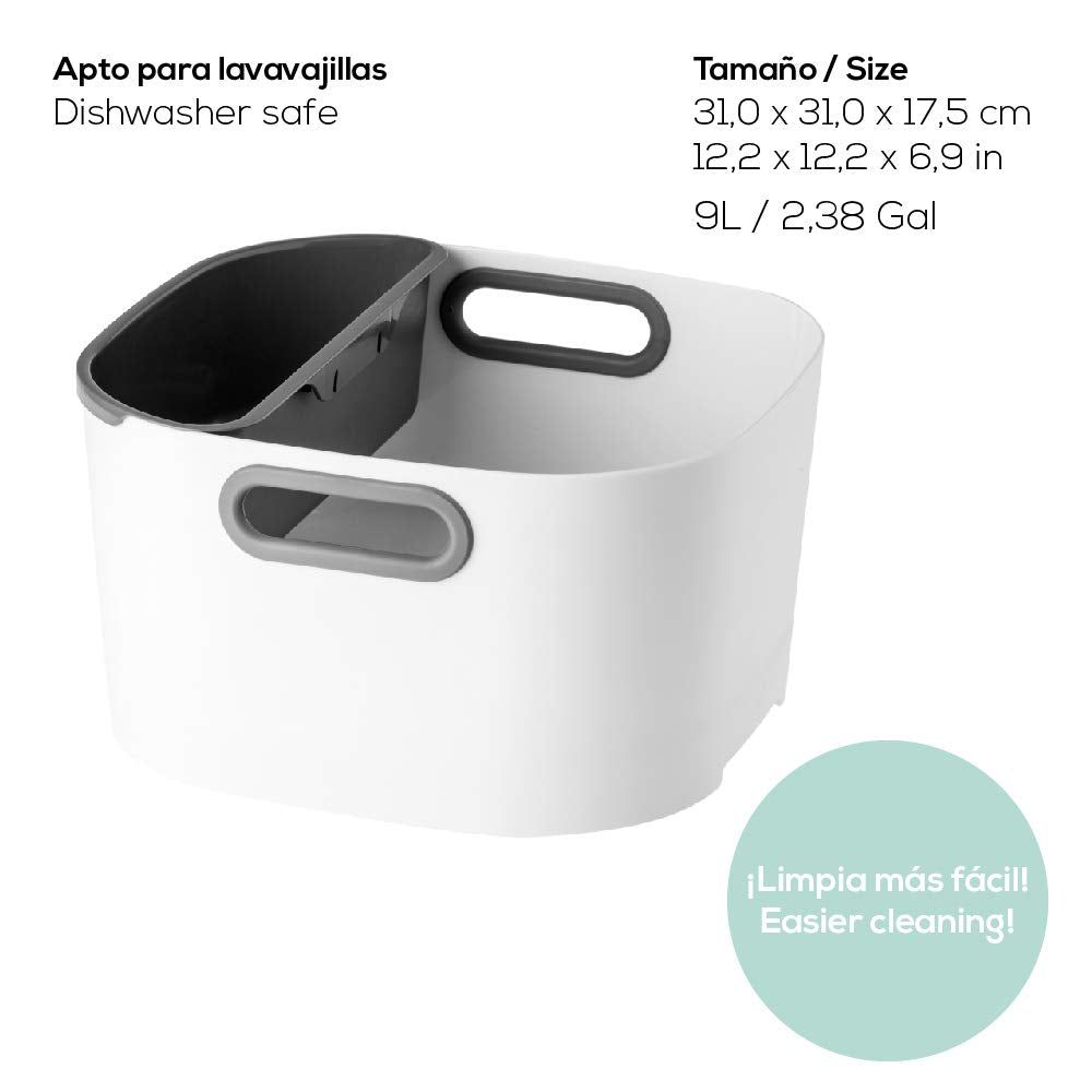 Barreño - Accesorio Multiuso - 31 x 31 x 17, 5 cm - Colección Rengo - 9 litros de Capacidad - Ideal para Hogar, Camper o Coche - Blanco y Gris