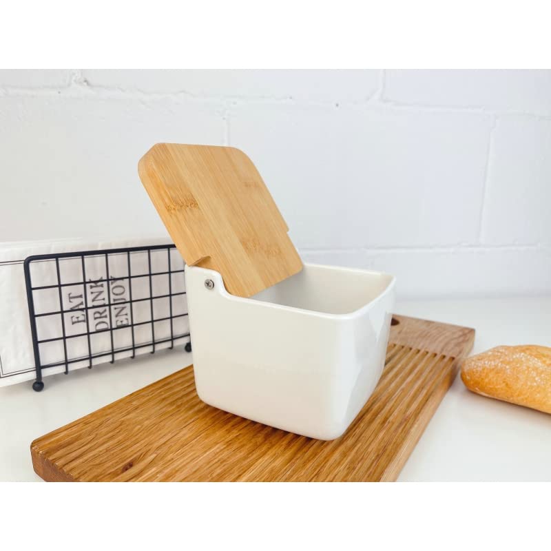 Salero Cocina Negro Ceramica con Tapa Madera para Cocina Factory