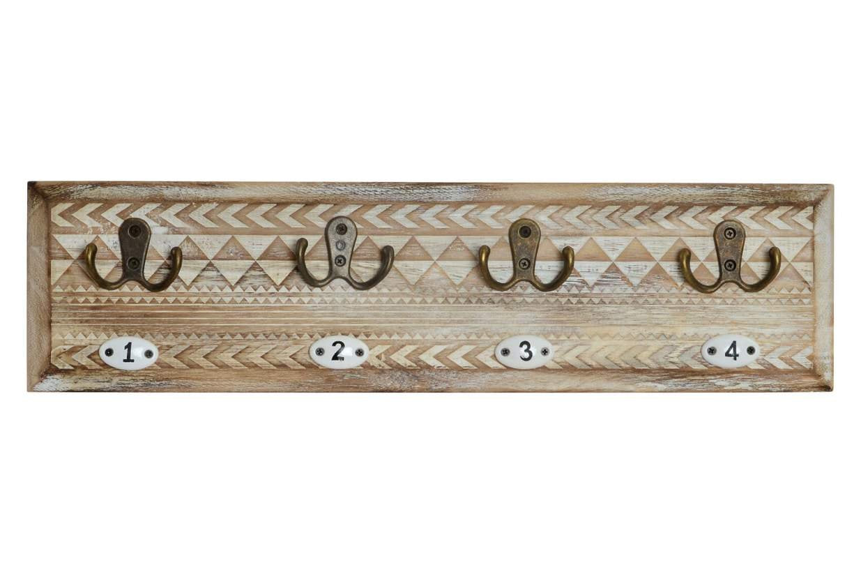 floresencasa Perchero Pared Madera Metal 46X3.5X12 Boho Natural