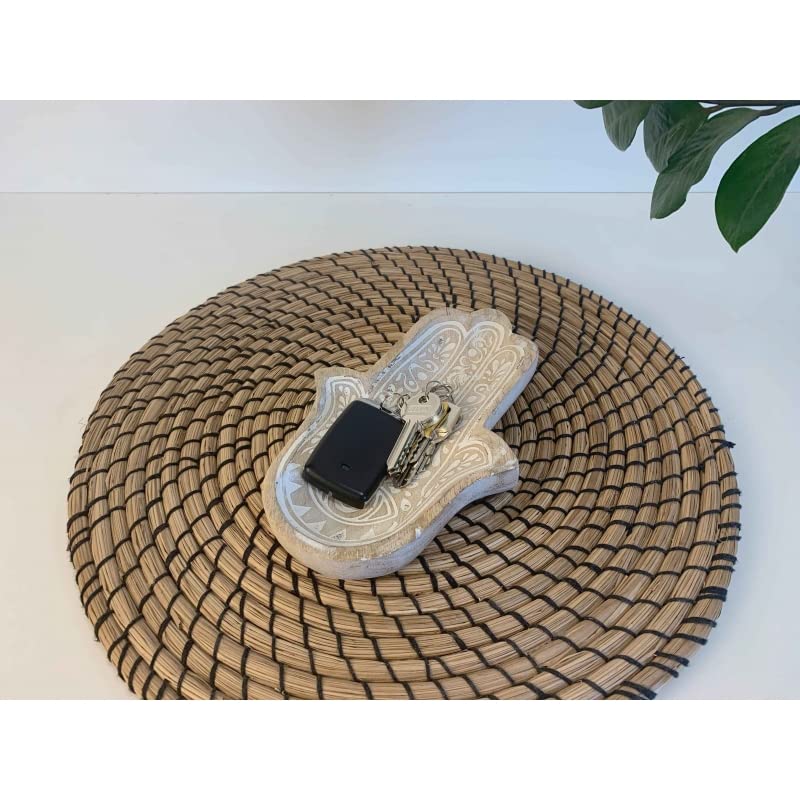 Bandeja vaciabolsillos de Madera Hamsa Mano Fatima Rustico