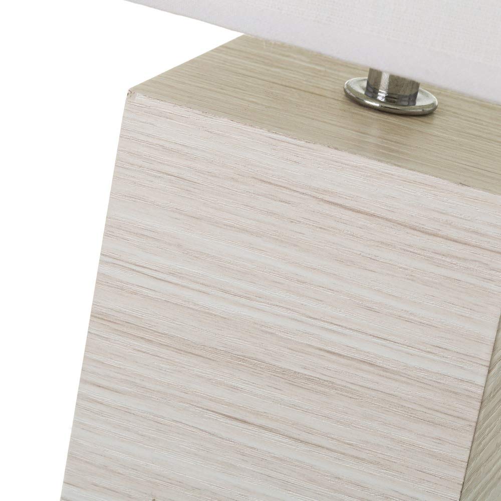 Lámpara de mesita de noche nórdica de madera y lino beige, de 14x14x26 cm