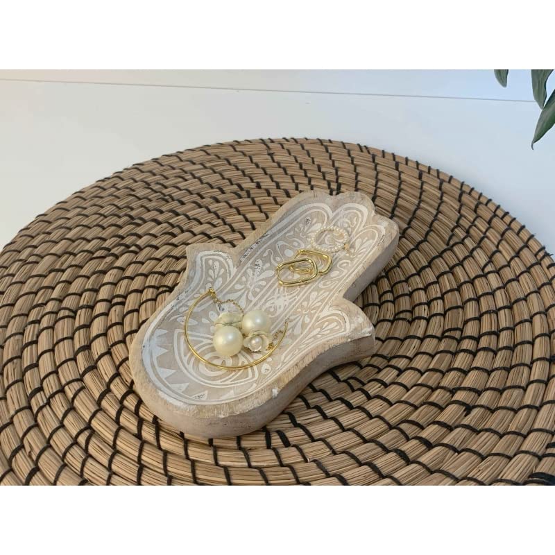 Bandeja vaciabolsillos de Madera Hamsa Mano Fatima Rustico