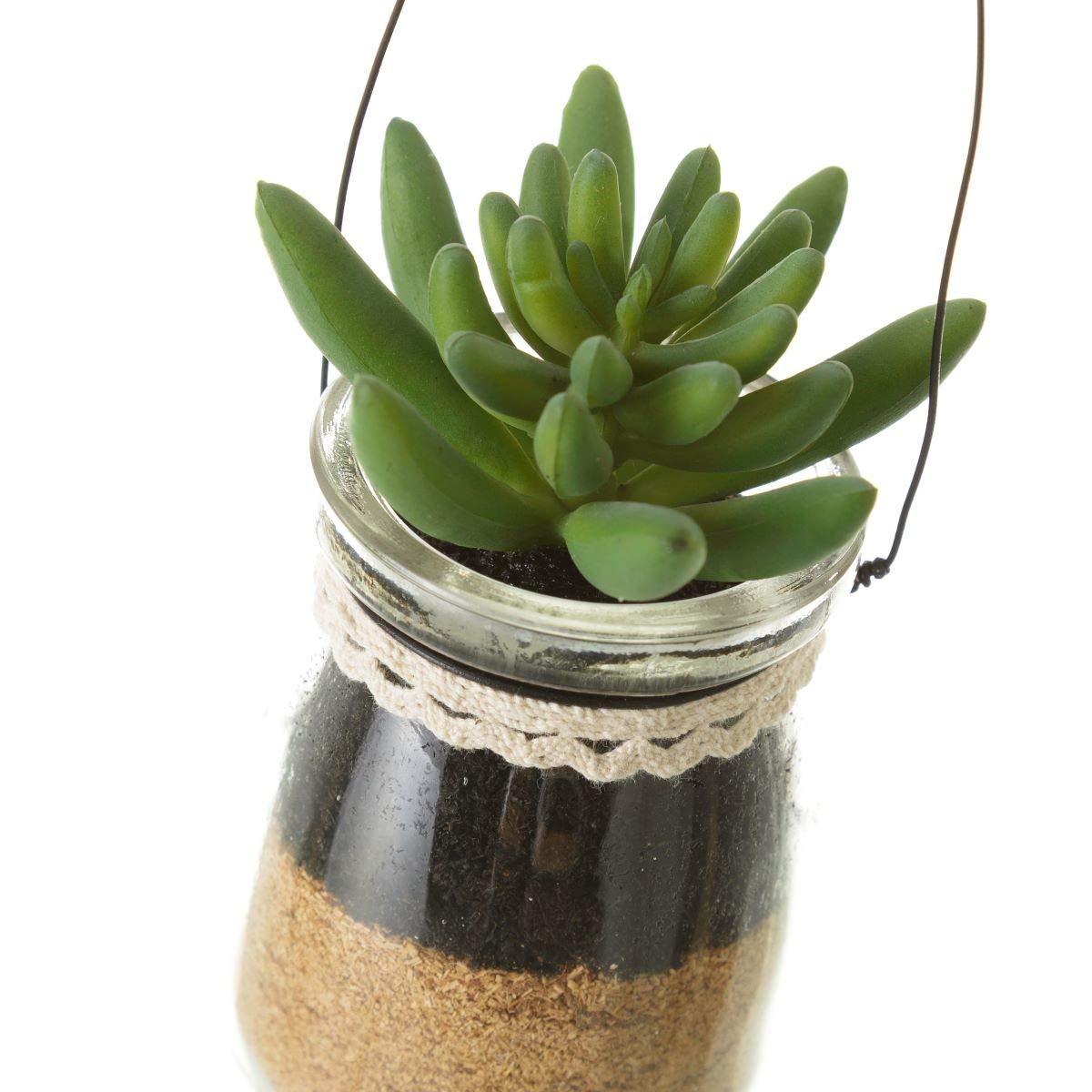 Pack 4 Cactus artificial 4/m plástico 5,50 x 5,50 x 10 cm maceta de cristal.