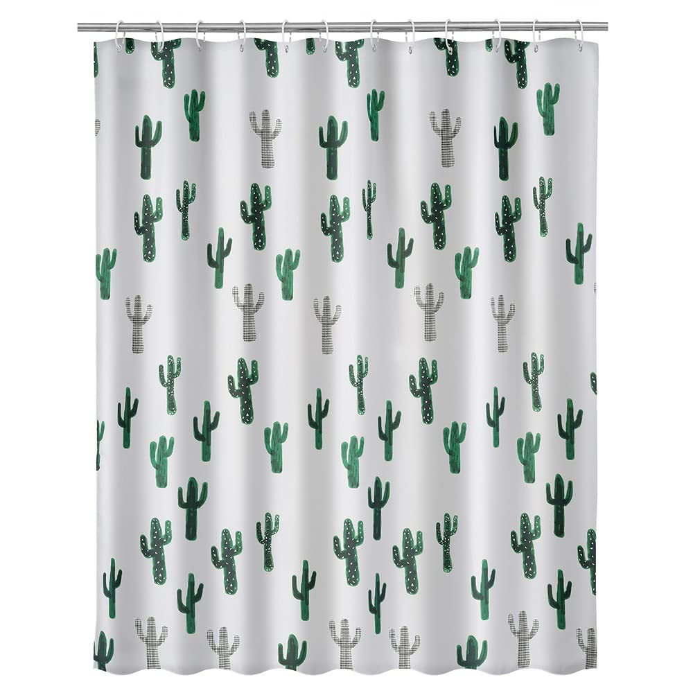 Cortina de baño de Cactus Blanca de poliéster de 180x200 cm