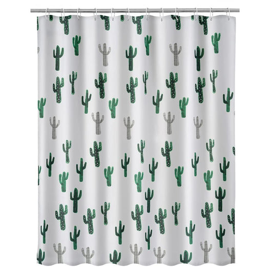 Cortina de baño de Cactus Blanca de poliéster de 180x200 cm
