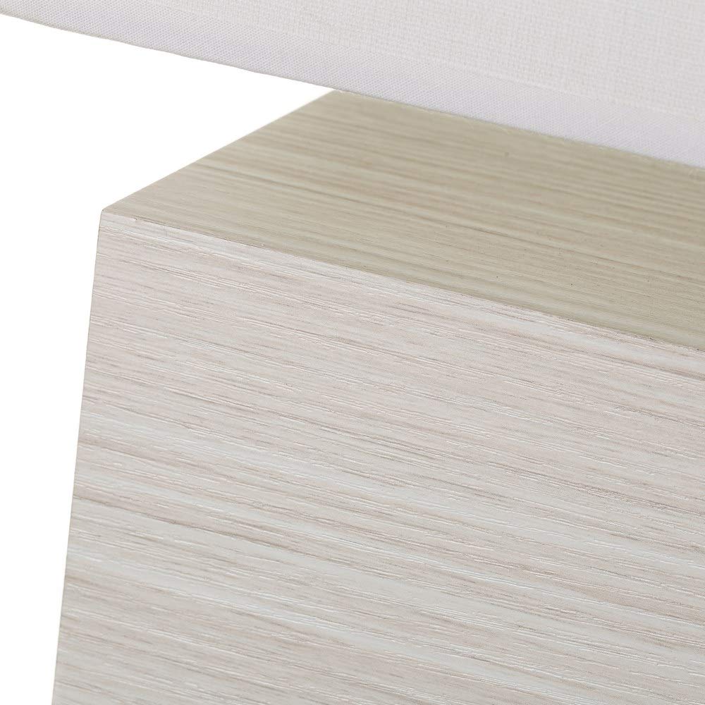 Lámpara de mesa con pantalla nórdica de madera y lino beige, de 28x15x28 cm