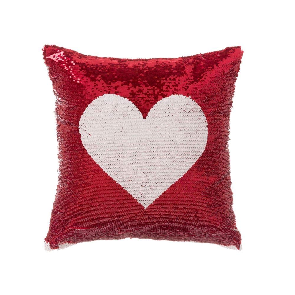 Cojín lentejuelas reversibles corazon blanco rojo 40x40