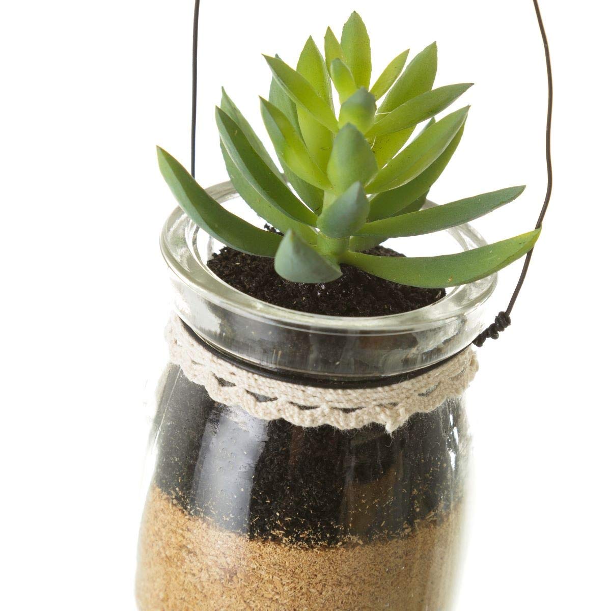 Pack 4 Cactus artificial 4/m plástico 5,50 x 5,50 x 10 cm maceta de cristal.