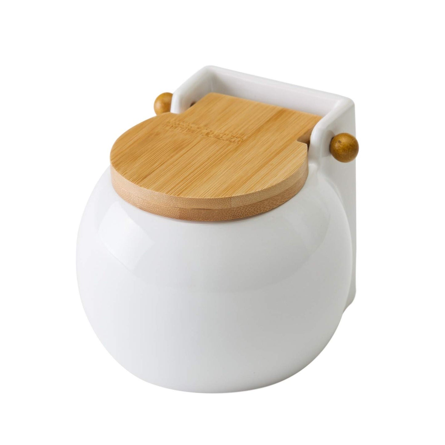 Salero cuadrado de cerámica con tapa de bambú 13 x 12 x 11 cm