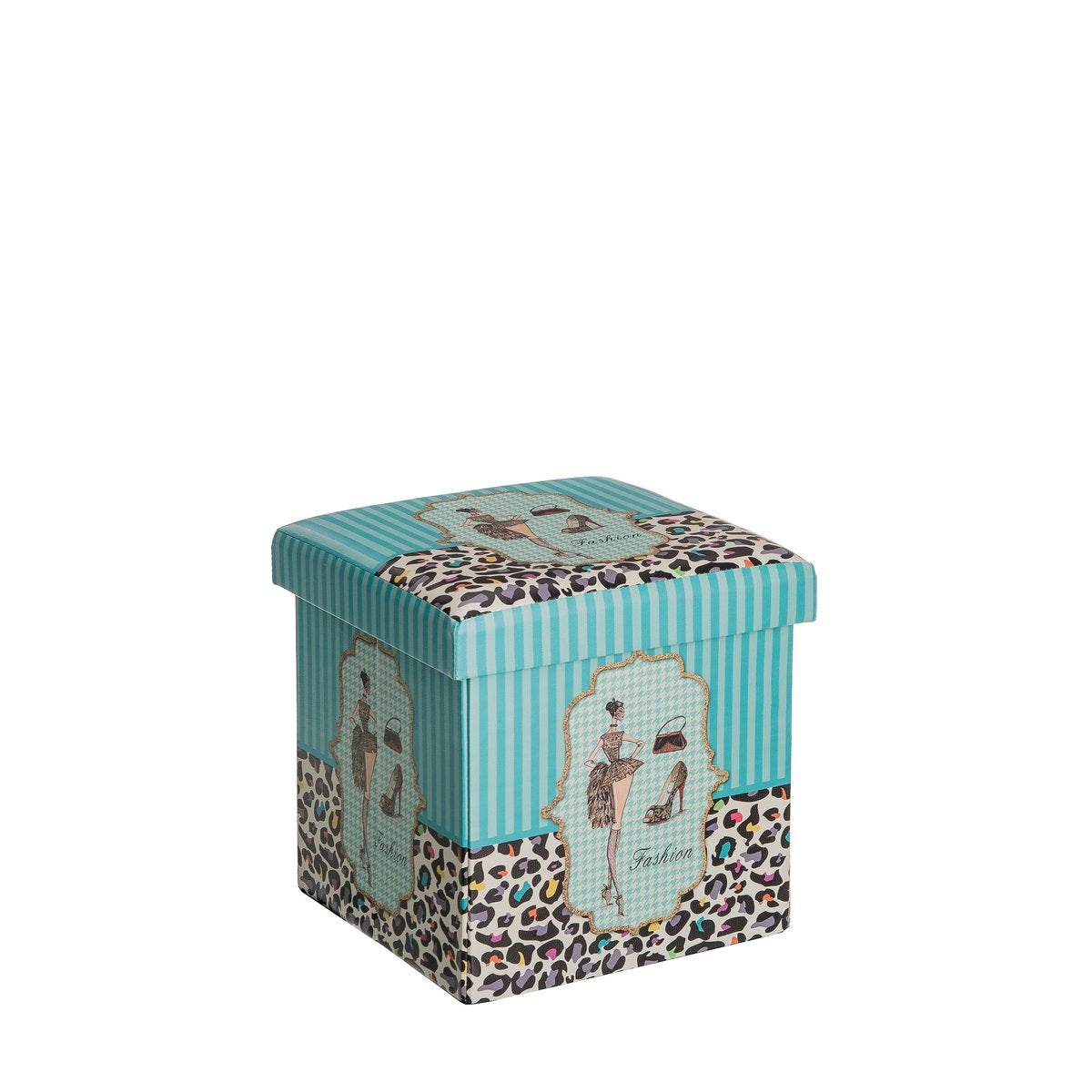 Puff Plegable romántico Azul de PU para Dormitorio France