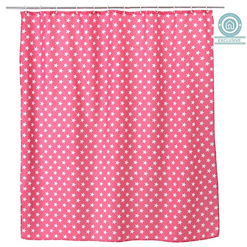 Cortina de ducha diseño estrellas de poliéster para cuarto de baño de 180 x 200 cm color rosa