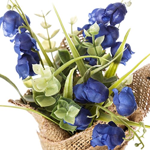 Pack 2 Plantas plástico en maceta tela de saco. blanco y azul.