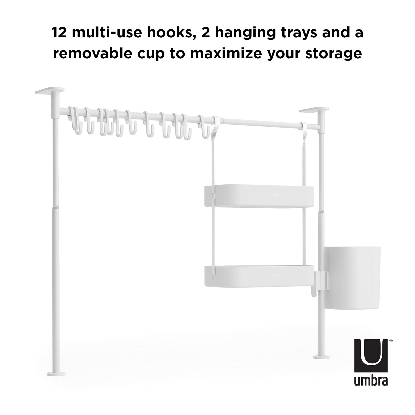 Anywhere, organizador de cocina con recipiente para utensilios y barras de tensión, Blanco