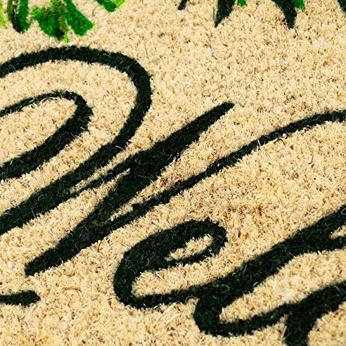 Felpudo Welcome Tropical Verde Exotico Fibra Coco Base PVC 60x40 cm